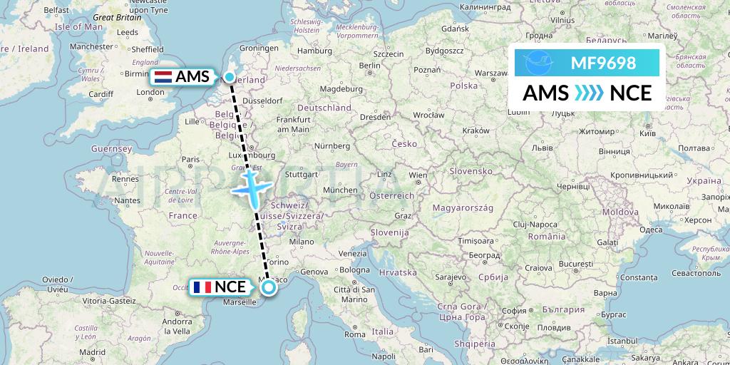 MF9698 Xiamen Airlines Flight Map: Amsterdam to Nice