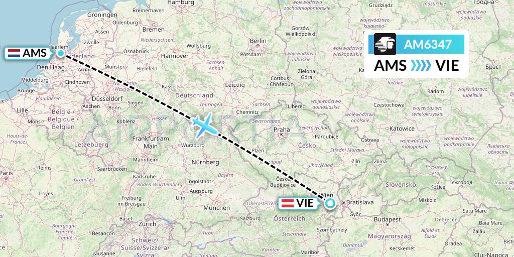 AM6347 Aeromexico Flight Map: Amsterdam to Vienna