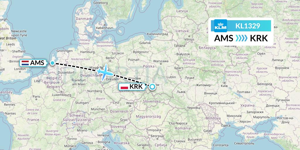 KL1329 KLM Flight Map: Amsterdam to Krakow