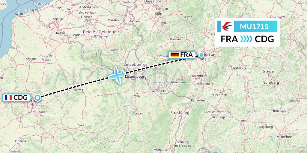 MU1715 China Eastern Airlines Flight Map: Frankfurt to Paris