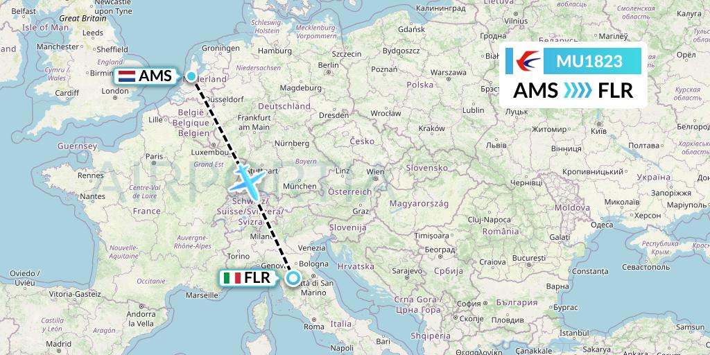 MU1823 China Eastern Airlines Flight Map: Amsterdam to Florence