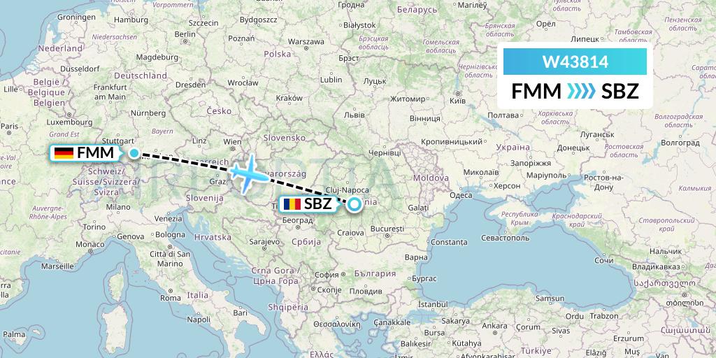 W43814 Wizz Air Malta Flight Map: Memmingen to Sibiu