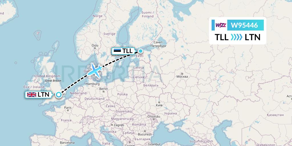 W95446 Wizz Air UK Flight Map: Tallinn to London