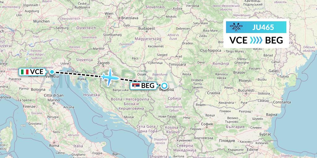 JU465 AirSERBIA Flight Map: Venice to Belgrade