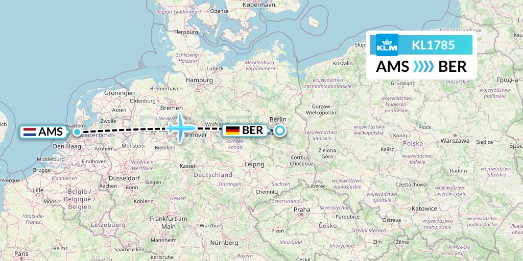 KL1785 KLM Flight Map: Amsterdam to Berlin