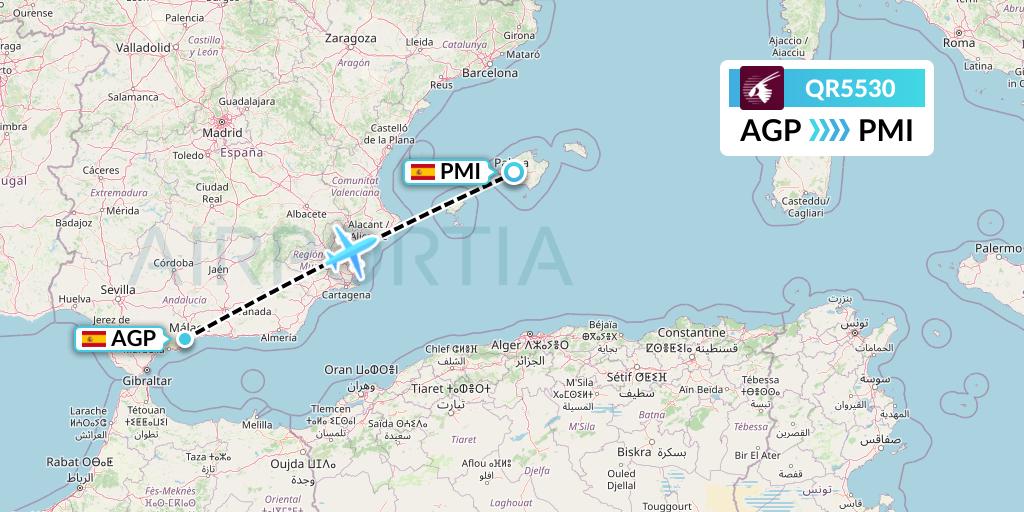 QR5530 Qatar Airways Flight Map: Malaga to Palma de Mallorca