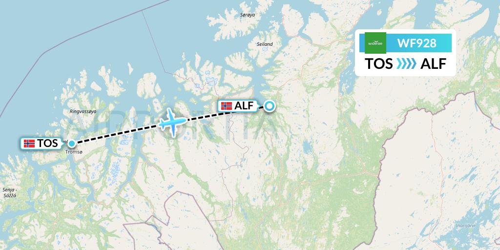 WF928 Wideroe Flight Map: Tromso to Alta