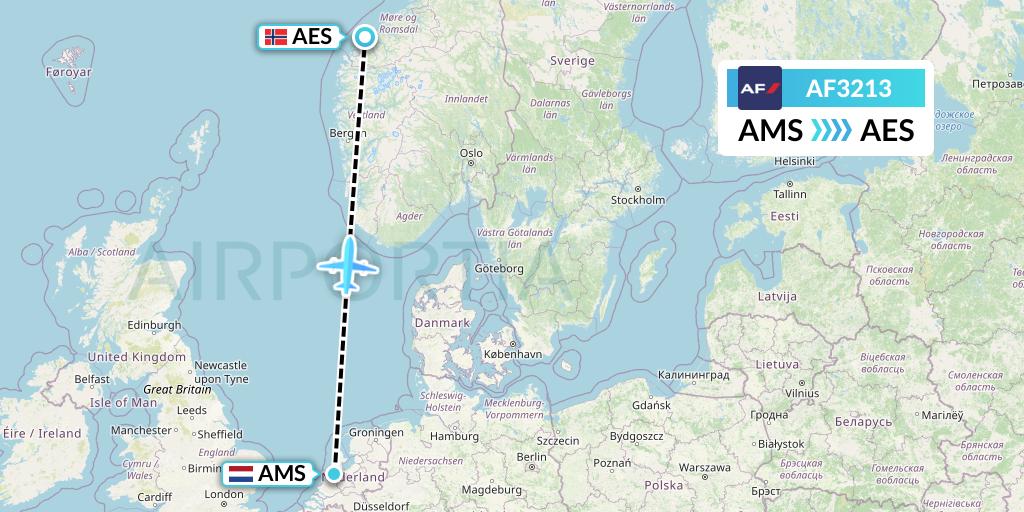 AF3213 Air France Flight Map: Amsterdam to Alesund
