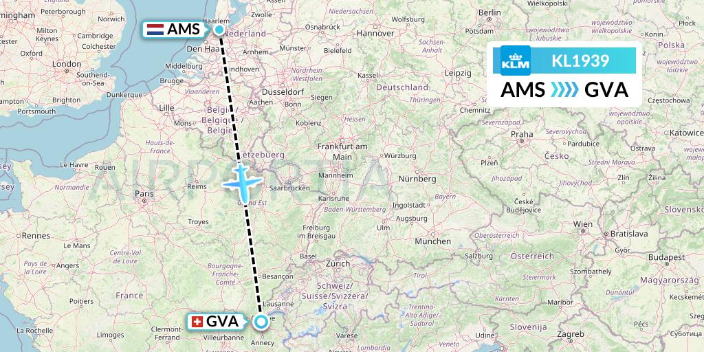 KL1939 KLM Flight Map: Amsterdam to Geneva