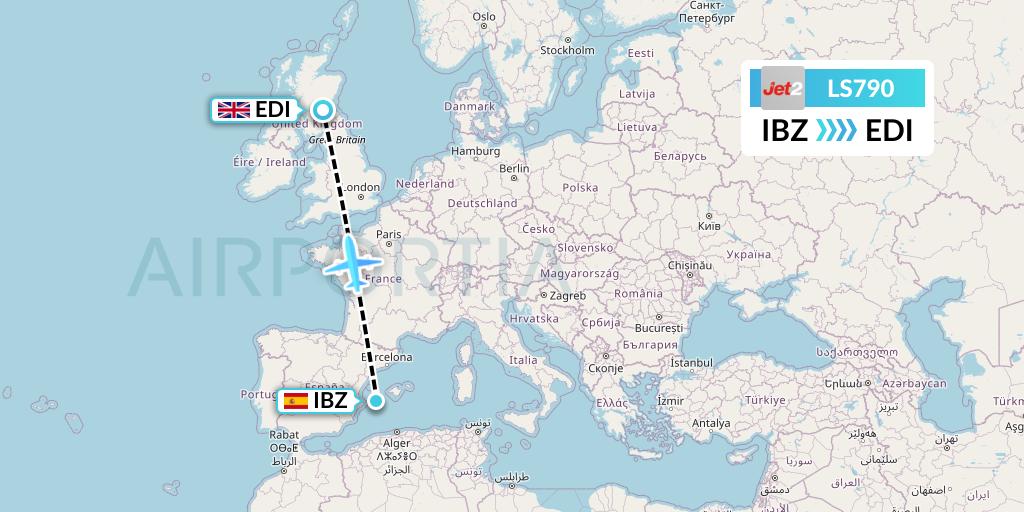 LS790 Jet2 Flight Map: Ibiza to Edinburgh