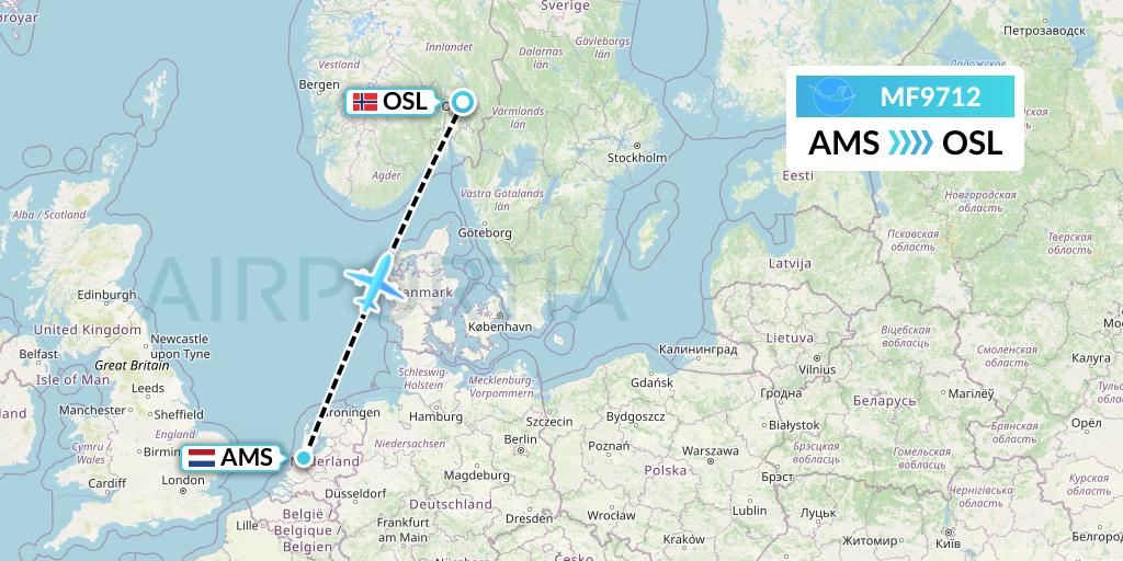 MF9712 Xiamen Airlines Flight Map: Amsterdam to Oslo