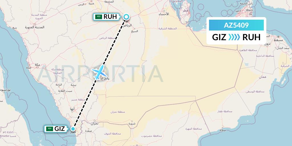 AZ5409 ITA Airways Flight Map: Jizan to Riyadh