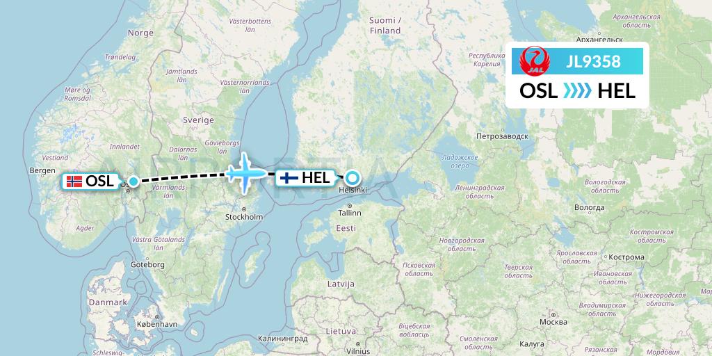 JL9358 Japan Airlines Flight Map: Oslo to Helsinki
