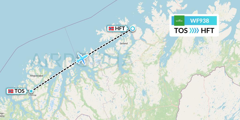 WF938 Wideroe Flight Map: Tromso to Hammerfest