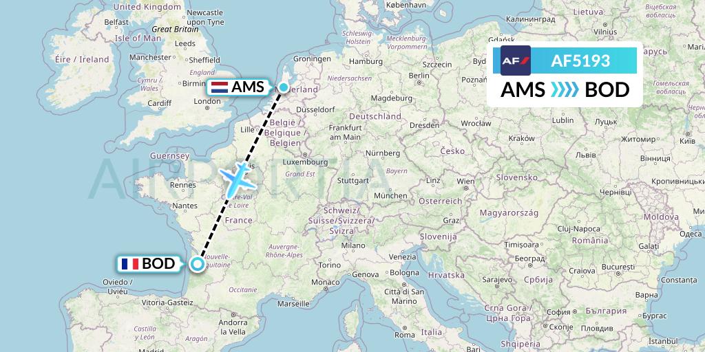 AF5193 Air France Flight Map: Amsterdam to Bordeaux