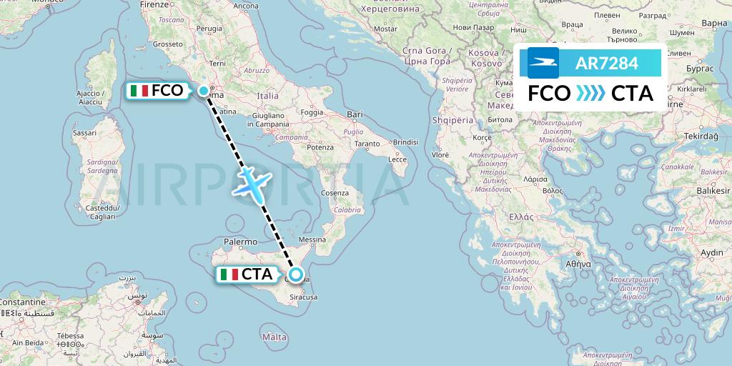 AR7284 Aerolineas Argentinas Flight Map: Rome to Catania