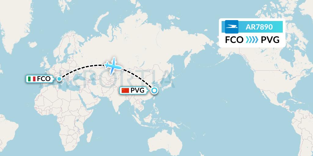 AR7890 Aerolineas Argentinas Flight Map: Rome to Shanghai