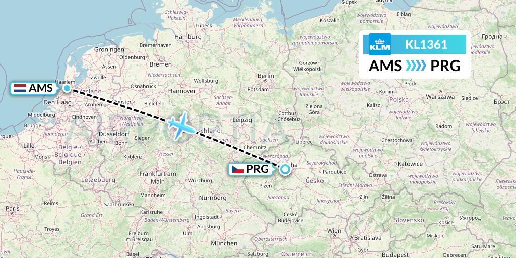 KL1361 KLM Flight Map: Amsterdam to Prague