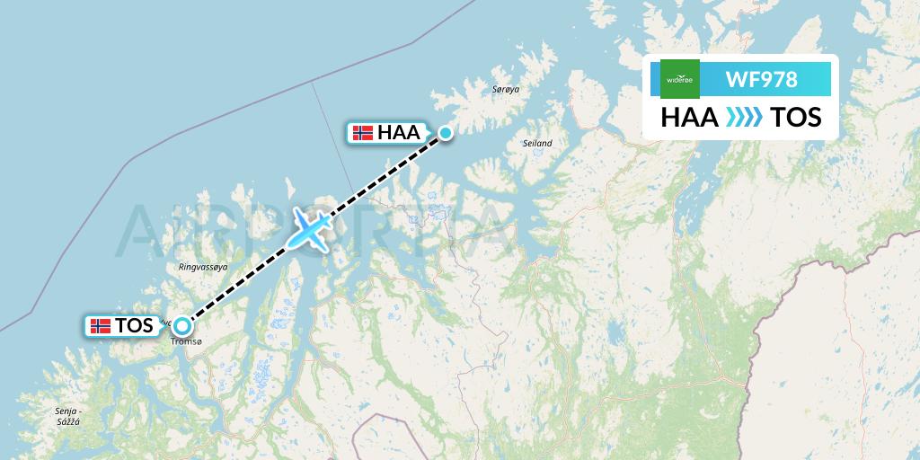 WF978 Wideroe Flight Map: Hasvik to Tromso
