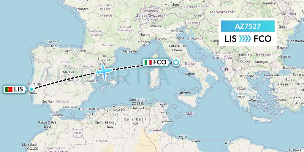 AZ7527 ITA Airways Flight Map: Lisbon to Rome