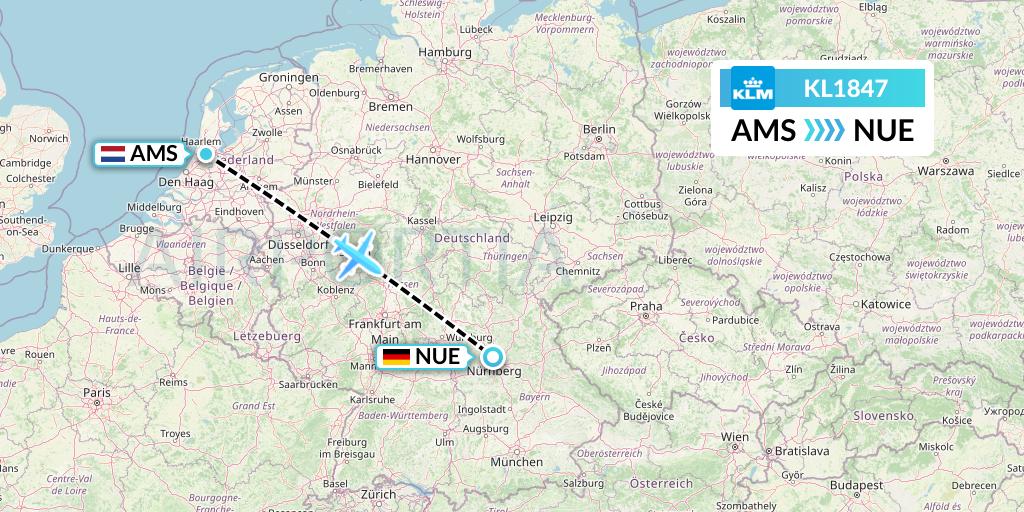 KL1847 KLM Flight Map: Amsterdam to Nurnberg