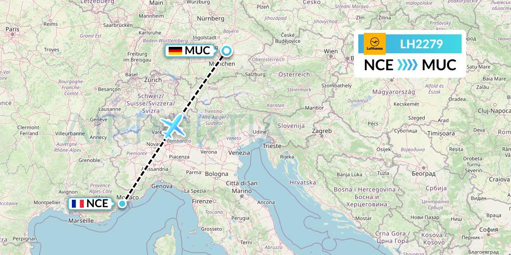 LH2279 Lufthansa Flight Map: Nice to Munich
