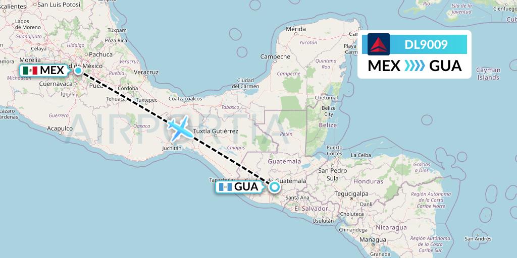 DL9009 Delta Air Lines Flight Map: Mexico City to Guatemala City