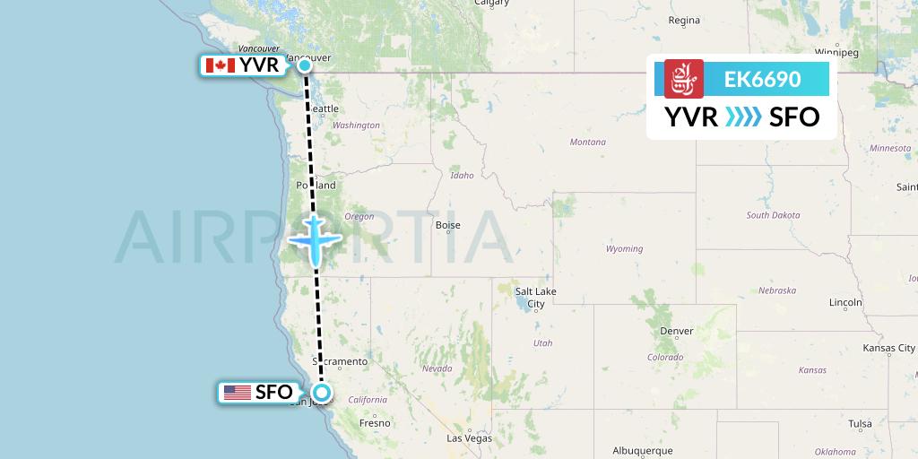 EK6690 Emirates Flight Map: Vancouver to San Francisco