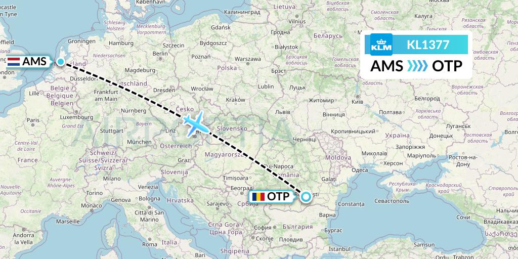 KL1377 KLM Flight Map: Amsterdam to Bucharest