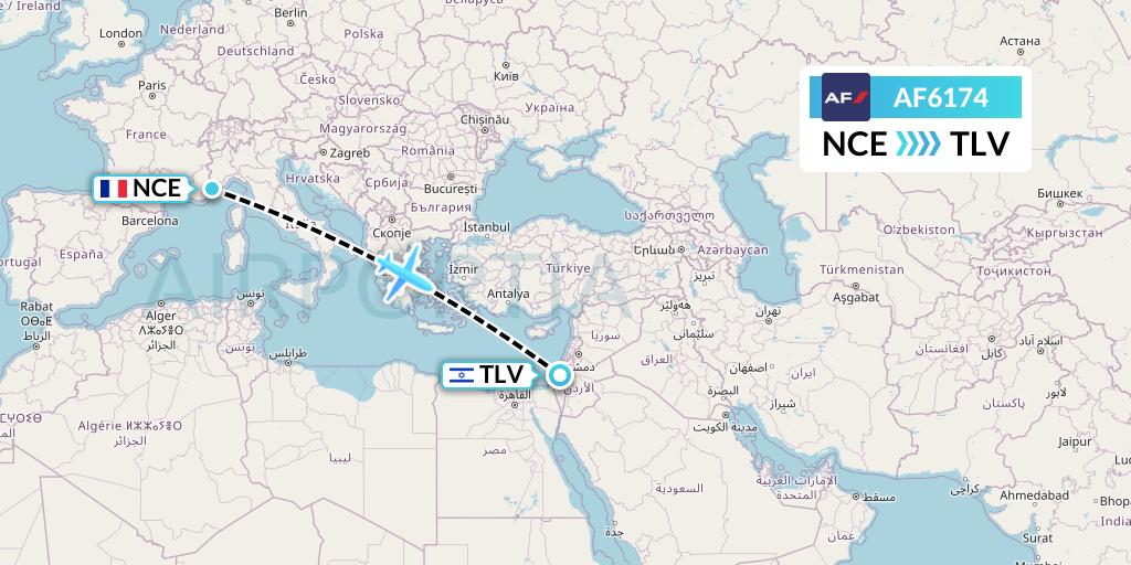 AF6174 Air France Flight Map: Nice to Tel Aviv