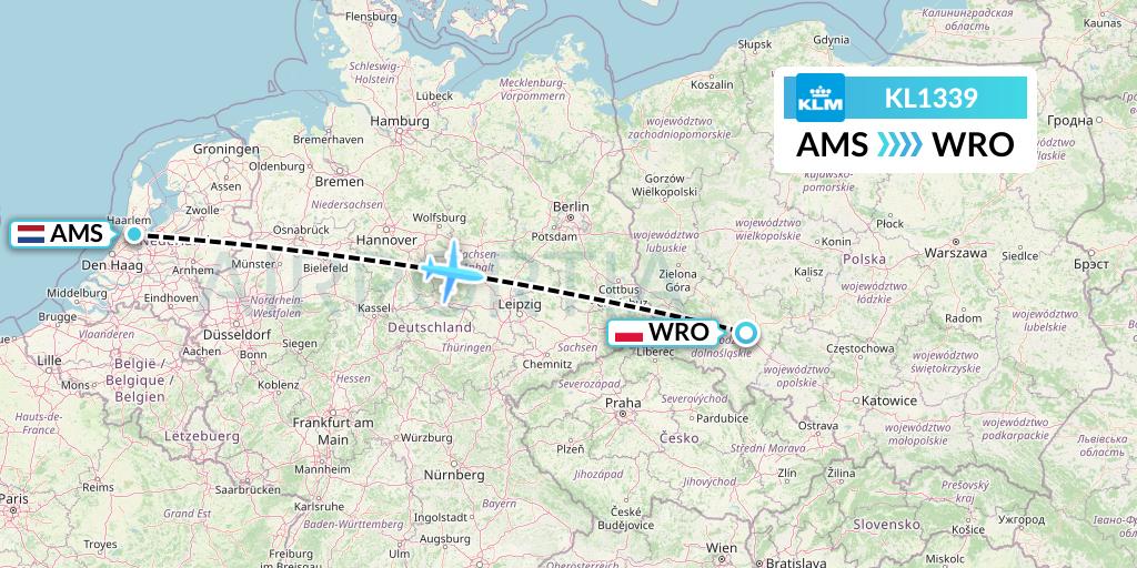 KL1339 KLM Flight Map: Amsterdam to Wroclaw