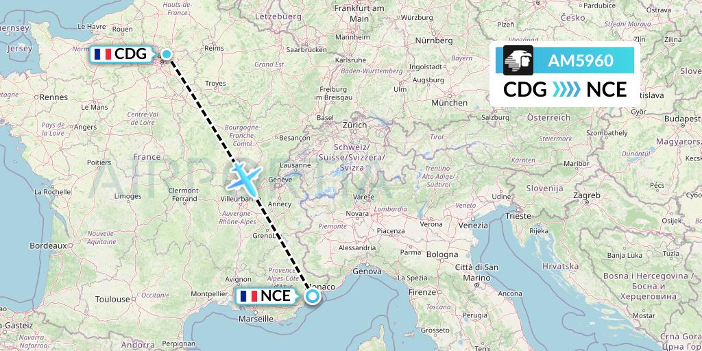 AM5960 Aeromexico Flight Map: Paris to Nice