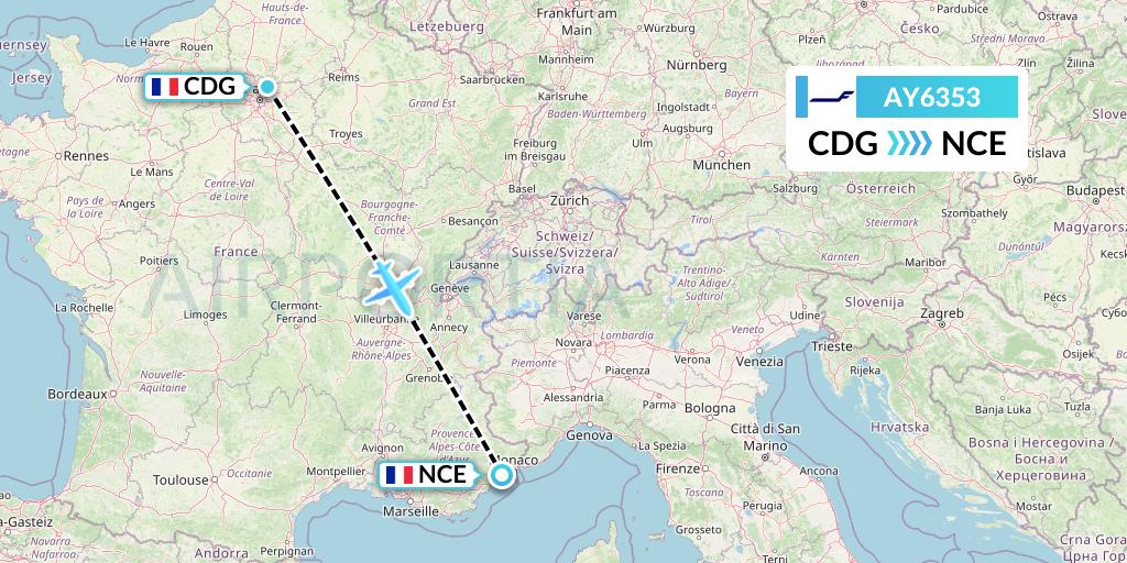 AY6353 Finnair Flight Map: Paris to Nice
