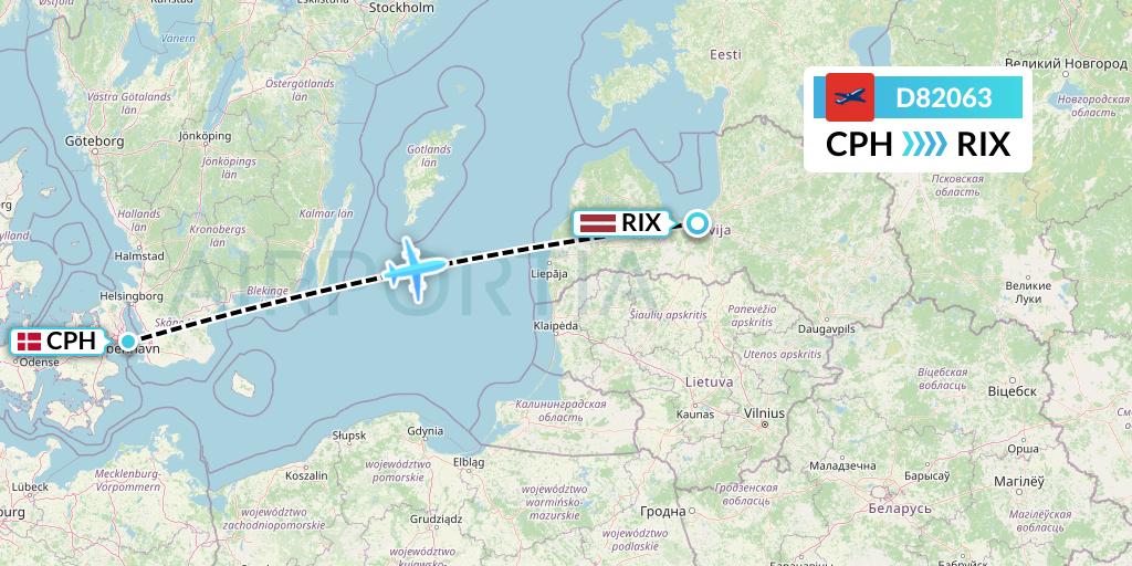 D82063 Norwegian Air International Flight Map: Copenhagen to Riga