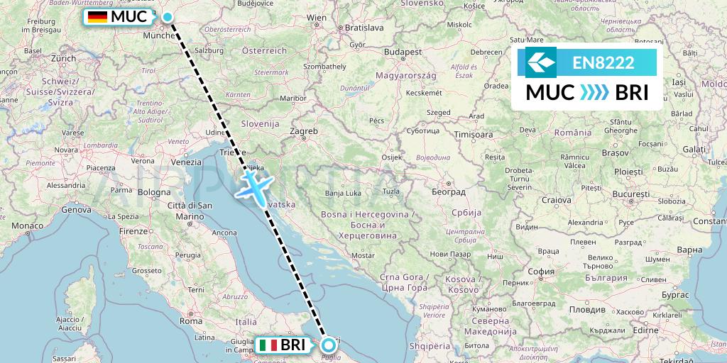 EN8222 Air Dolomiti Flight Map: Munich to Bari