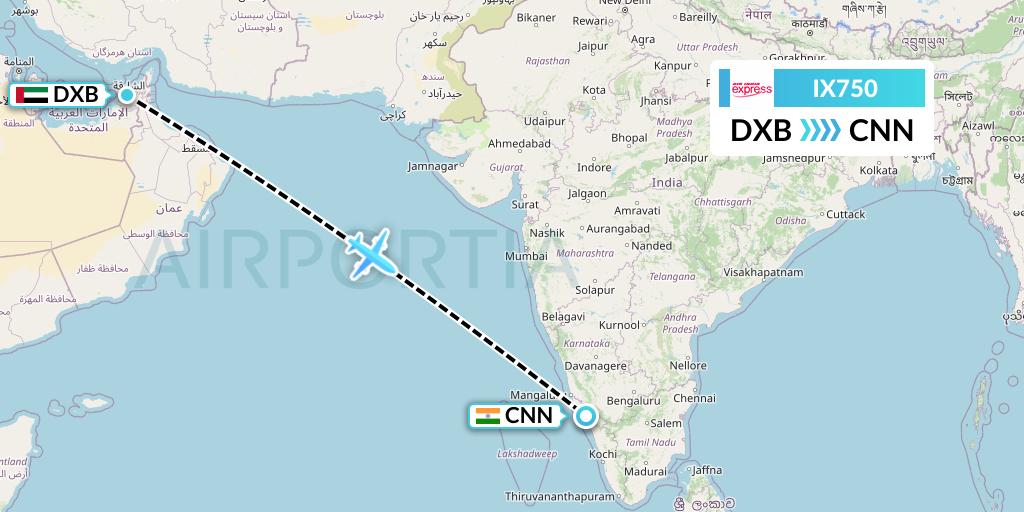 IX750 Air India Express Flight Map: Dubai to Mattannur