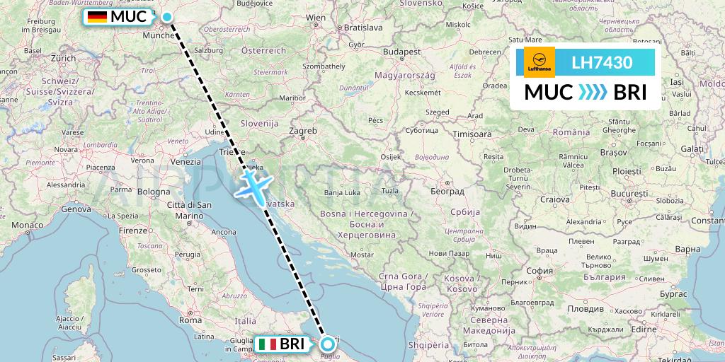 LH7430 Lufthansa Flight Map: Munich to Bari