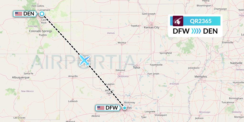 QR2365 Qatar Airways Flight Map: Dallas to Denver