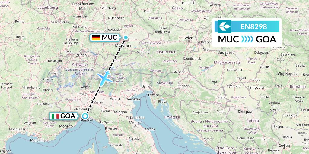 EN8298 Air Dolomiti Flight Map: Munich to Genoa