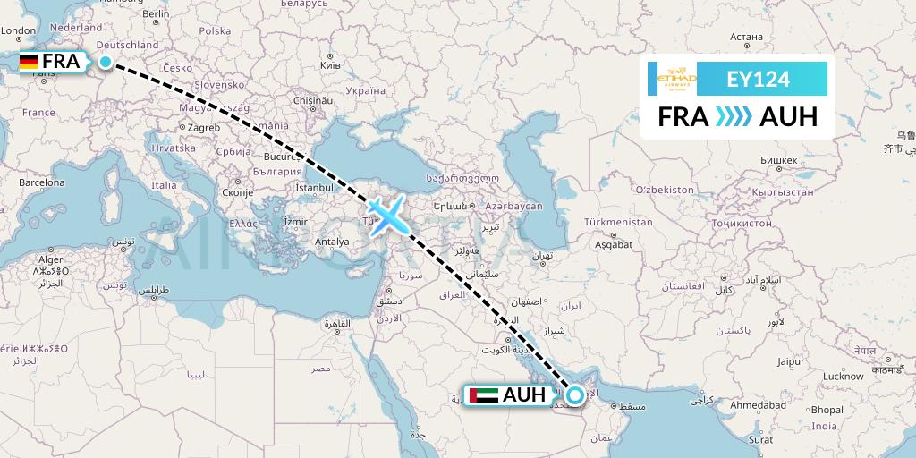 EY124 Etihad Airways Flight Map: Frankfurt to Abu Dhabi