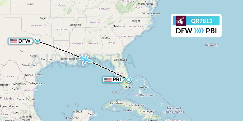 QR7813 Qatar Airways Flight Map: Dallas to West Palm Beach