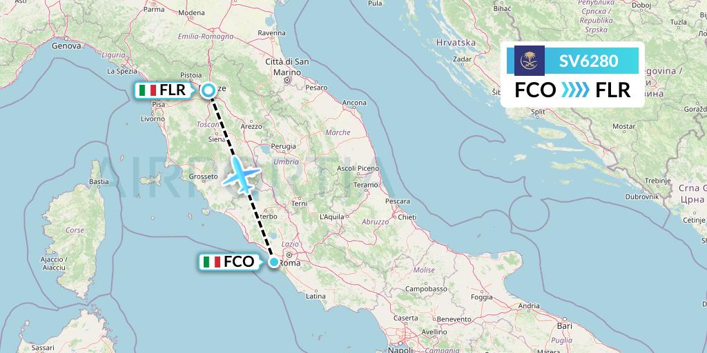 SV6280 Saudi Arabian Airlines Flight Map: Rome to Florence