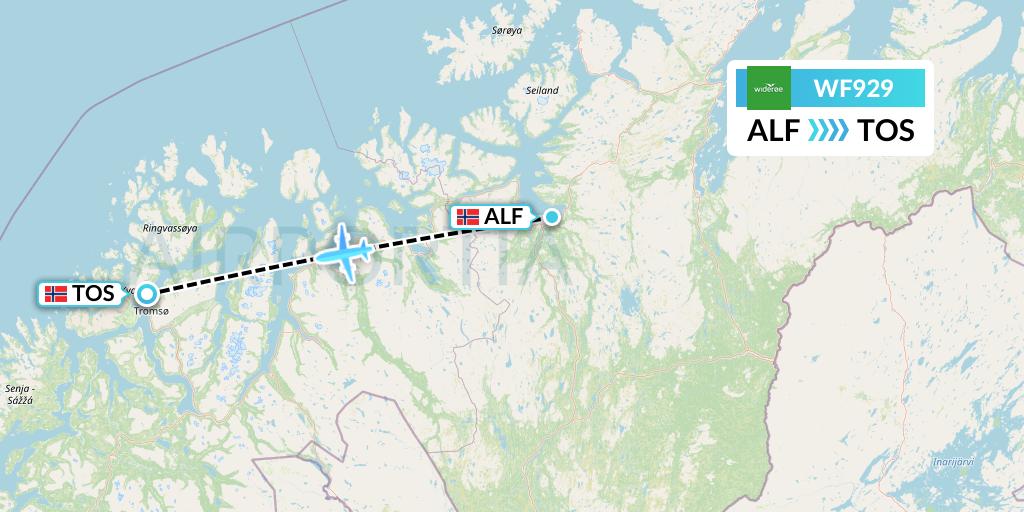 WF929 Wideroe Flight Map: Alta to Tromso