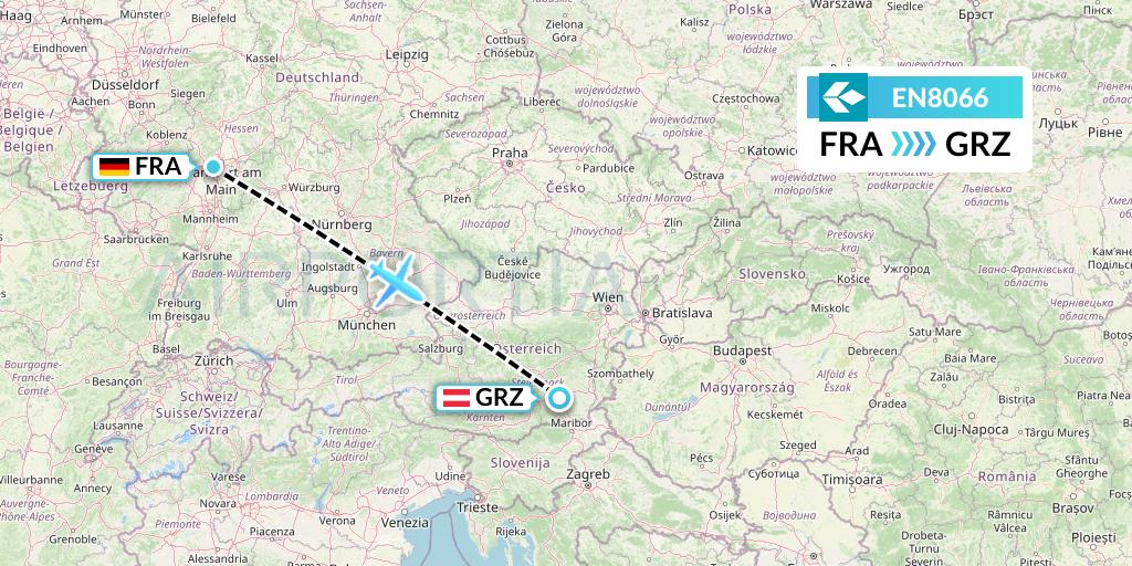 EN8066 Air Dolomiti Flight Map: Frankfurt to Graz