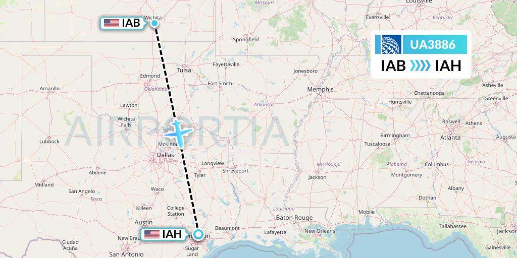 UA3886 United Airlines Flight Map: Wichita to Houston