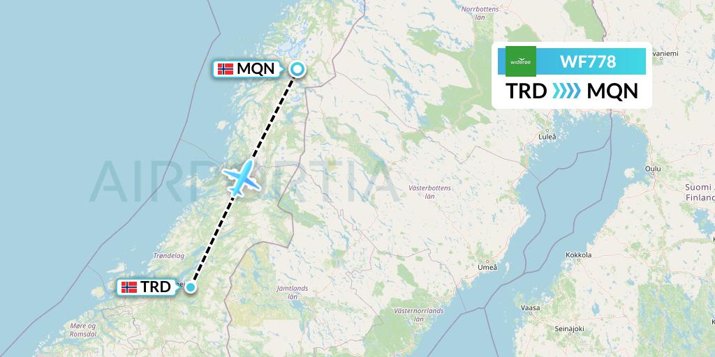 WF778 Wideroe Flight Map: Trondheim to Mo i Rana