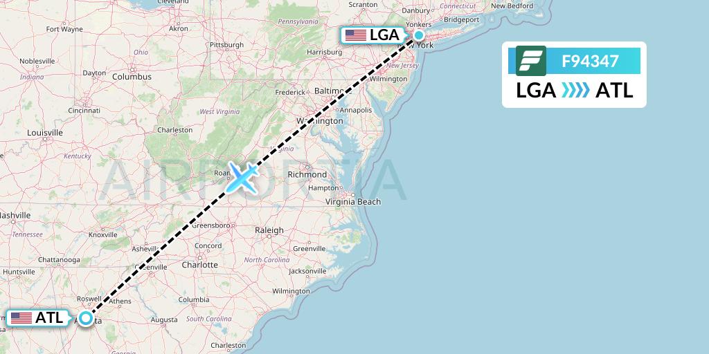 F94347 Frontier Airlines Flight Map: New York to Atlanta