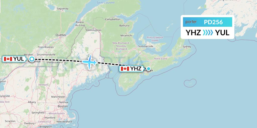 PD256 Porter Airlines Flight Map: Halifax to Montreal