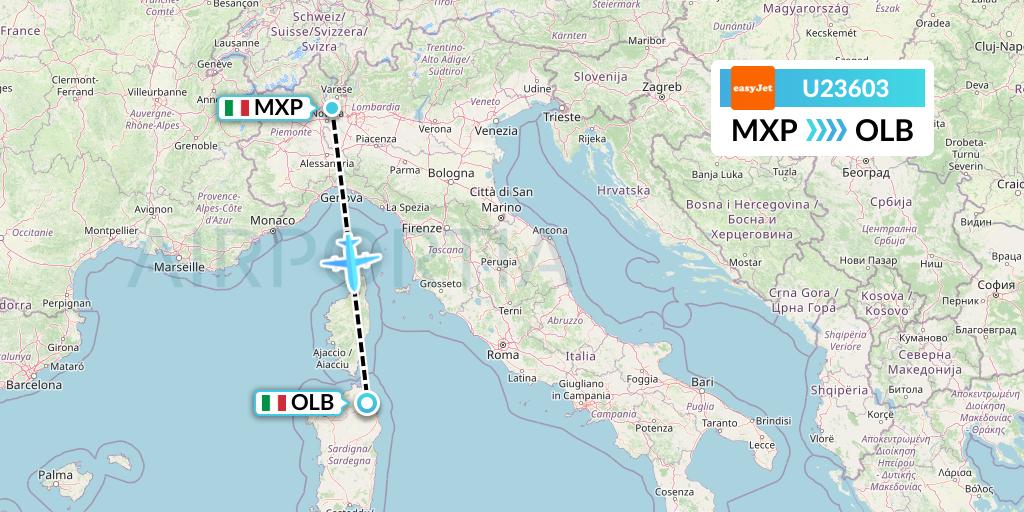 U23603 EasyJet Flight Map: Milan to Olbia