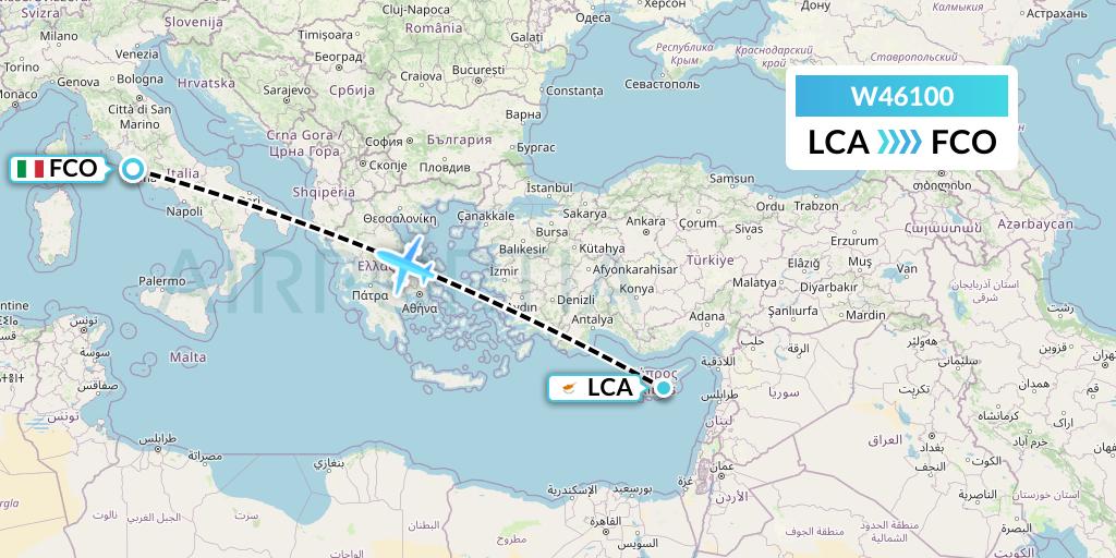 W46100 Wizz Air Malta Flight Map: Larnaca to Rome